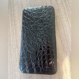 Black Crocodile-Style Embossed Framed Clutch Wallet by Mundi